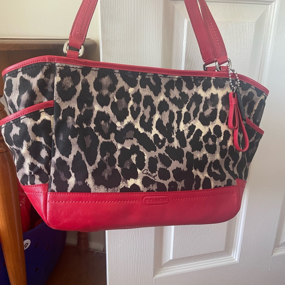 Coach Red and Leopard Print Shoulder Bag